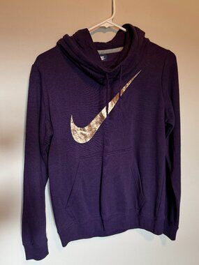 Nike Hoodie Womens Medium Purple Metallic Swoosh Pullover Sweatshirt NWT